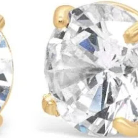 10k Solid Gold 5mm Cubic Zirconia Stud Earrings New - Picture 3 of 5